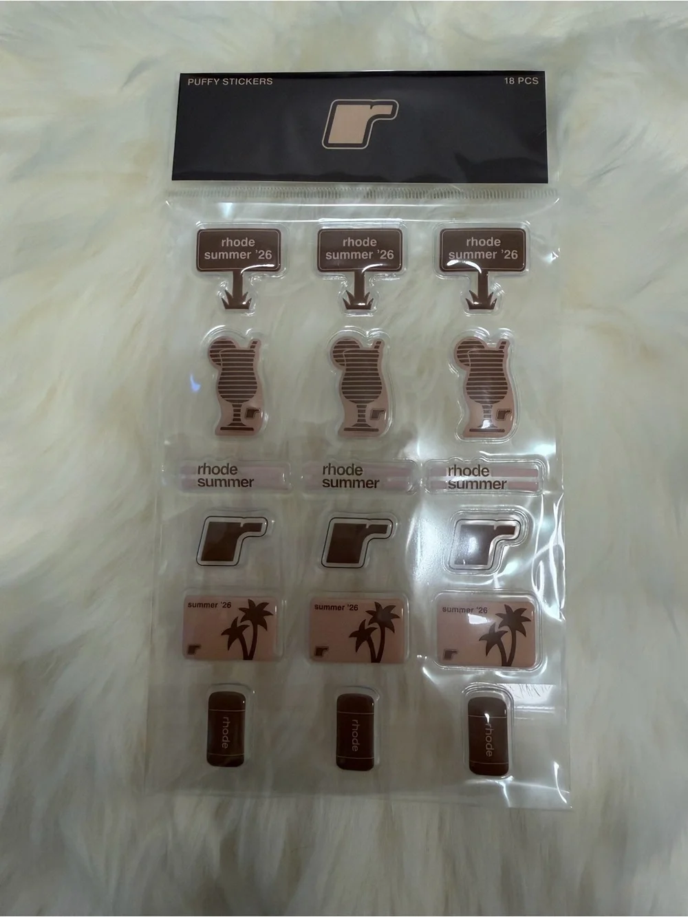 Authentic Brown 'Rhode Summer' Puffy Stickers Pack - 18 PCS
